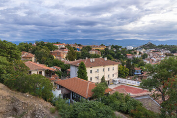 Fototapeta na wymiar Buildings seen from Nebet Tepe hill in Plovdiv, Bulgaria