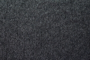 Fototapeta na wymiar Knitted gray pattern closeup. Soft sweater texture, detailed yarn background. Natural woolen fabric, a fragment of a jersey pullover. Trendy backdrop for print, web design.