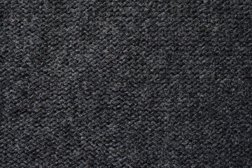 Knitted gray pattern closeup. Soft sweater texture, detailed yarn background. Natural woolen fabric, a fragment of a jersey pullover. Trendy backdrop for print, web design.