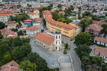 Fototapeta na wymiar Ancient city and Church of Assumption of Holy Virgin in Plovdiv city in Bulgaria