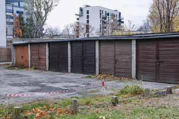 Old garages in Grochow, part of Praga Poludnie district of Warsaw city, Poland