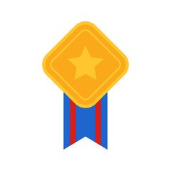 Gold medal with ribbon. Vector illustration