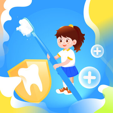 National Teeth Day, children are brushing their teeth and washing up with a sink in the foreground, vector illustration