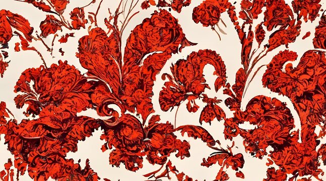 Red Damask Wallpaper With Floral Patterns 