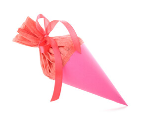 Pink school cone on white background