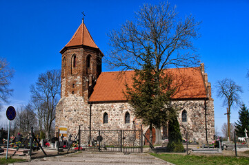 Gothic church of Saint Andrew in Brudzawy, village in Kuyavia-Pomerania voivodeship, Poland.