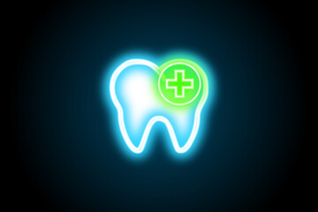 Dentist tooth healthy teeth glowing neon sign symbol 