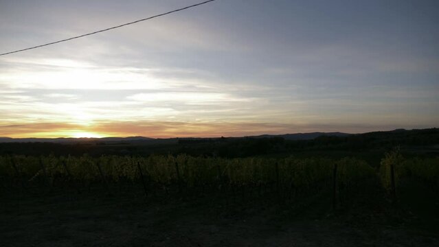 Timelapse in Chianti at sunset. Vineyards in Tuscany. High quality 4k footage