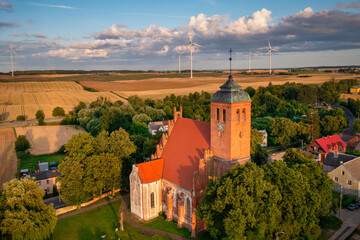 Sanctuary in Piaseczno illuminated by the setting sun, Poland