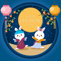 Fototapeta premium Happy chuseok day with moon rabbit and lantern