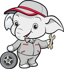 cute elephant mechanic worker mascot cartoon character