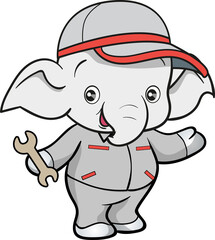 cute elephant mechanic worker mascot cartoon character