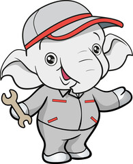 cute elephant mechanic worker mascot cartoon character