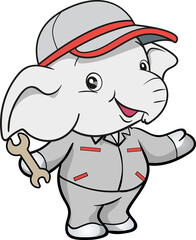 cute elephant mechanic worker mascot cartoon character