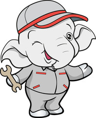 cute elephant mechanic worker mascot cartoon character