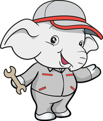 cute elephant mechanic worker mascot cartoon character