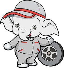 cute elephant mechanic worker mascot cartoon character