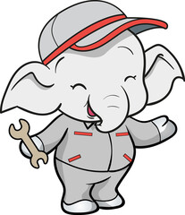 cute elephant mechanic worker mascot cartoon character