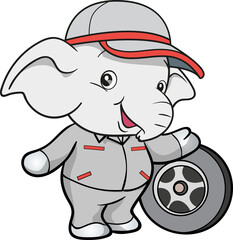 cute elephant mechanic worker mascot cartoon character