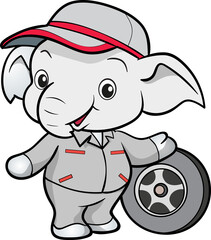 cute elephant mechanic worker mascot cartoon character