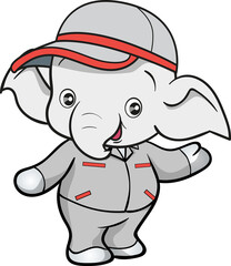 cute elephant mechanic worker mascot cartoon character