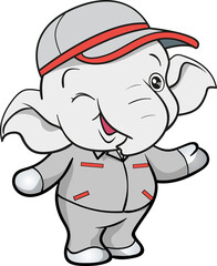 cute elephant mechanic worker mascot cartoon character