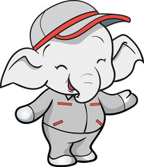 cute elephant mechanic worker mascot cartoon character