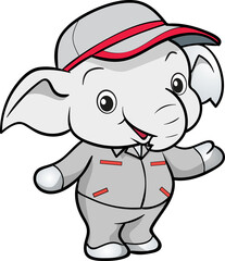 cute elephant mechanic worker mascot cartoon character