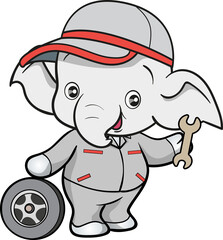 cute elephant mechanic worker mascot cartoon character