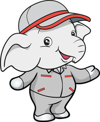cute elephant mechanic worker mascot cartoon character