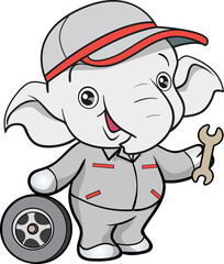 cute elephant mechanic worker mascot cartoon character