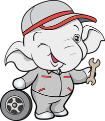 cute elephant mechanic worker mascot cartoon character