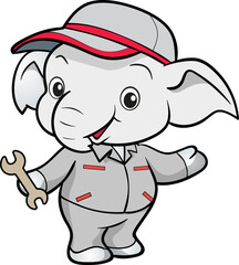 cute elephant mechanic worker mascot cartoon character