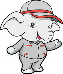 cute elephant mechanic worker mascot cartoon character