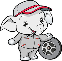 cute elephant mechanic worker mascot cartoon character