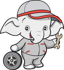cute elephant mechanic worker mascot cartoon character