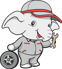 cute elephant mechanic worker mascot cartoon character