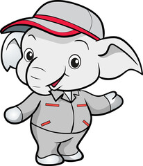 cute elephant mechanic worker mascot cartoon character