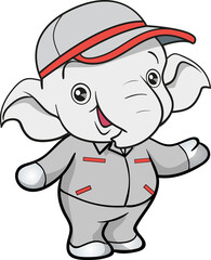cute elephant mechanic worker mascot cartoon character