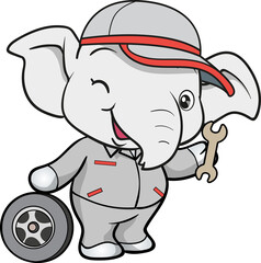 cute elephant mechanic worker mascot cartoon character