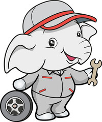 cute elephant mechanic worker mascot cartoon character