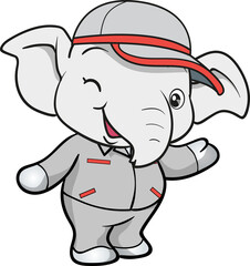 cute elephant mechanic worker mascot cartoon character