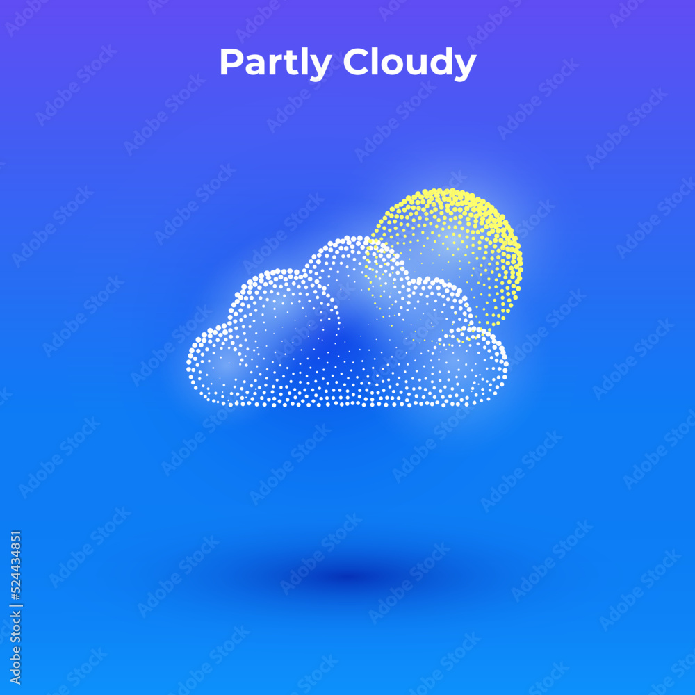 Wall mural partly cloudy 3d icon with transparent effect. halftone weather simple icon with minimalistic sun an