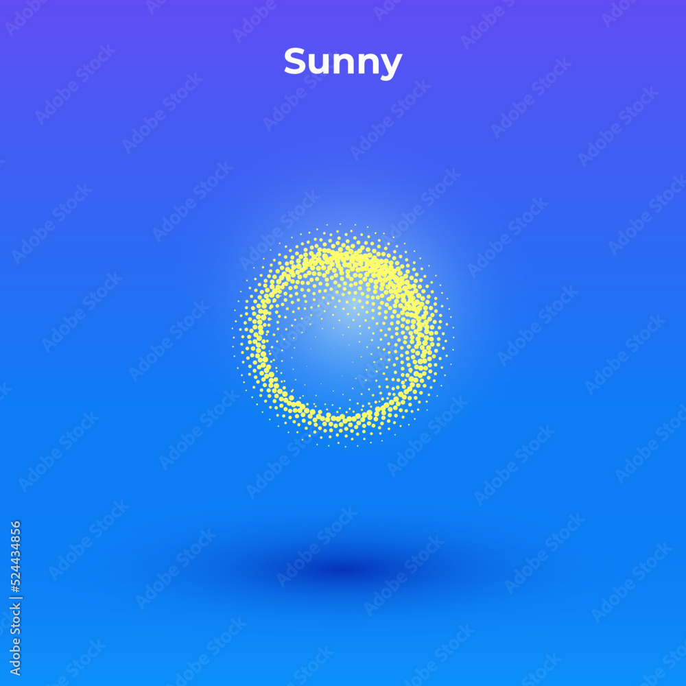 Wall mural sunny 3d icon with transparent effect. halftone weather simple icon with minimalistic sun shape. dot