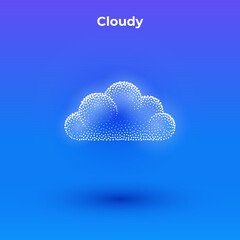 Cloudy 3d icon with transparent effect. Halftone weather simple icon with minimalistic cloud shape.  Dots textured cloud illustration.