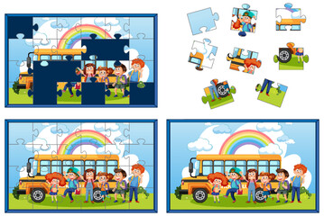 Obraz na płótnie Canvas School kids photo puzzle game