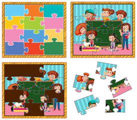 School kids photo jigsaw puzzle game