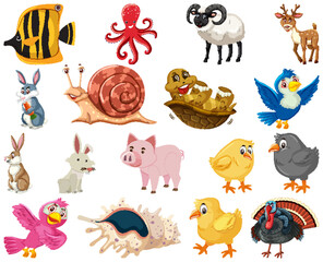 Set of various animals cartoon