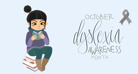 Dyslexia awareness month October, web banner template with handwritten calligraphy.