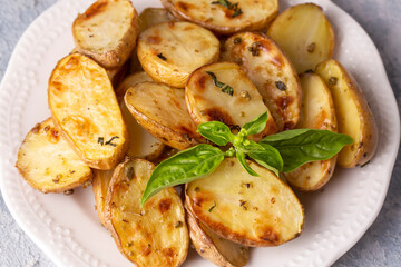 Delicious baked potato with green garlic